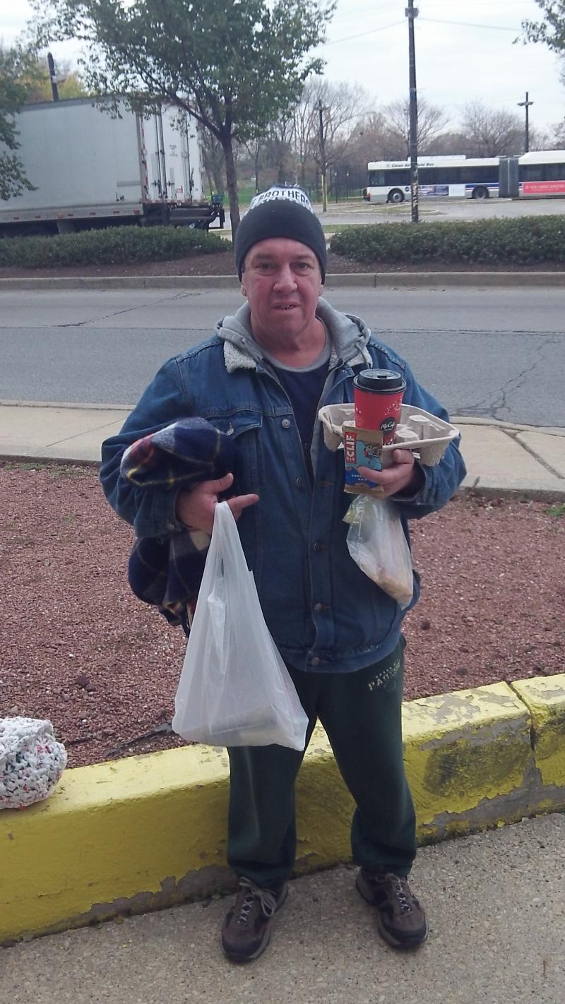 Derick a non veteran on Central Avenue in Chicago homeless man