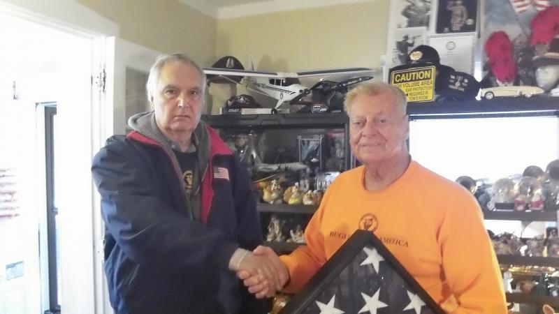 Tom Day, Bugles Across America honors La Piana, president GCA with American Flag