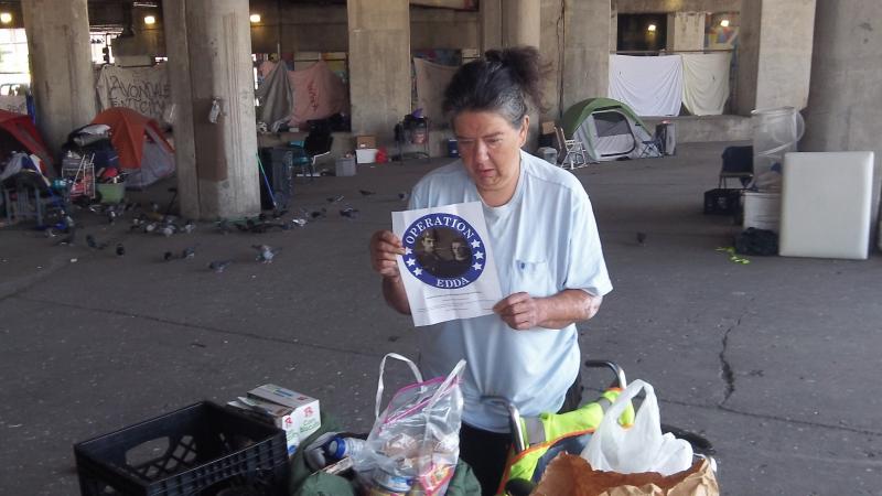 Homeless Woman living under Kedzie Ave Viaduct Chicago IL